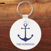 Nautical anchor navy blue white Custom Boat name Sleutelhanger (Voorkant)