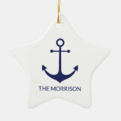 Nautical anchor navy blue & white custom boot name keramisch ornament (Voorkant)