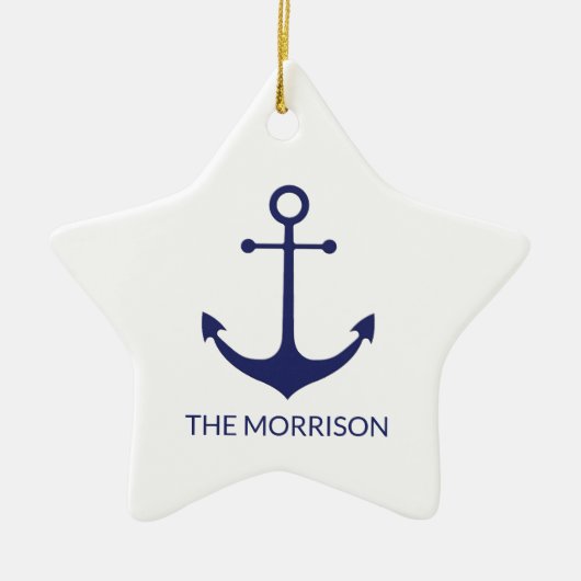 Nautical anchor navy blue & white custom boot name keramisch ornament (Voorkant)