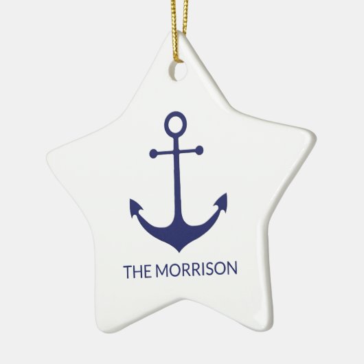 Nautical anchor navy blue & white custom boot name keramisch ornament (Links)