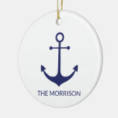 Nautical anchor navy blue white custom boot name keramisch ornament (Links)