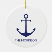 Nautical anchor navy blue white custom boot name keramisch ornament (Achterkant)
