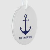 Nautical anchor navy blue white custom boot name ornament (voorkant)