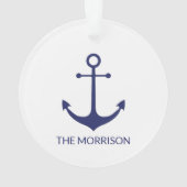 Nautical anchor navy blue white custom boot name ornament (achterkant)