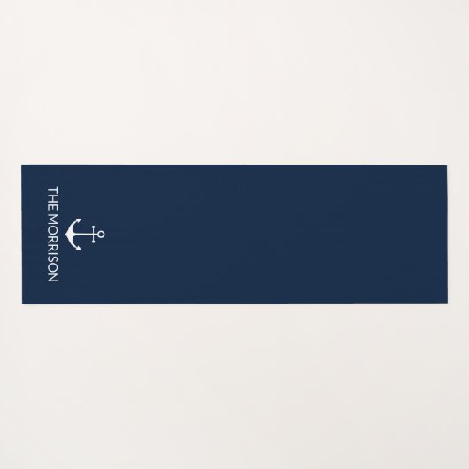 Nautical anchor navy blue white custom boot name yogamat (Achterkant (horizontaal))