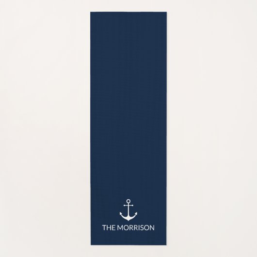 Nautical anchor navy blue white custom boot name yogamat (Voorkant)