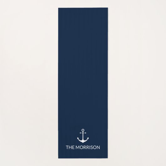 Nautical anchor navy blue white custom boot name yogamat (Achterkant)