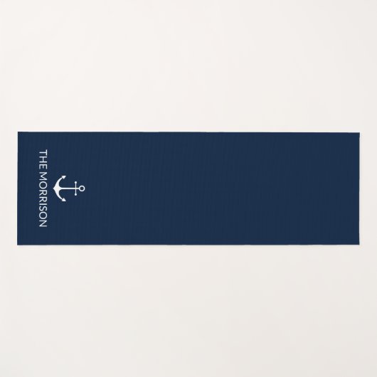 Nautical anchor navy blue white custom boot name yogamat (Voorkant (horizontaal))