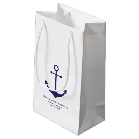 Nautical anchor navy blue white custom minimalist klein cadeauzakje (Achterkant Gekanteld)