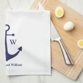 Nautical anchor navy blue white custom monogram theedoek (Quarter Fold)