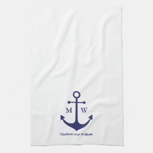 Nautical anchor navy blue white custom monogram theedoek