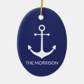 Nautical anchor navy blue white custom name name keramisch ornament (Voorkant)