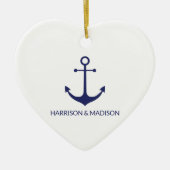 Nautical anchor navy blue white custom name name keramisch ornament (Voorkant)