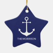 Nautical anchor navy blue white custom name name keramisch ornament (Achterkant)