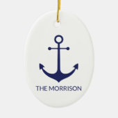 Nautical anchor navy blue white custom name name keramisch ornament (Voorkant)