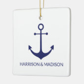 Nautical anchor navy blue white custom names keramisch ornament (Links)