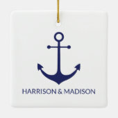 Nautical anchor navy blue white custom names keramisch ornament (Achterkant)