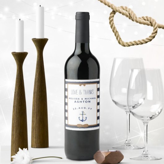 Nautical Anchor Navy Blue & White Event Weddenscha Wijn Etiket