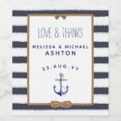 Nautical Anchor Navy Blue & White Event Weddenscha Wijn Etiket (Enkel label)