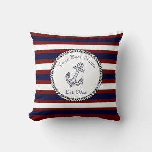 Nautical Anchor Navy Blue White Maroon strepen Kussen