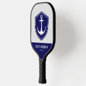 Nautical Anchor Navy Blue White Monogram Name Pickleball Paddle (Links)
