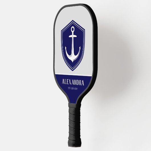 Nautical Anchor Navy Blue White Monogram Name Pickleball Paddle (Links)