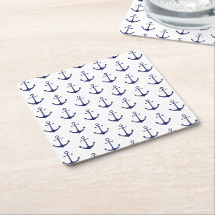 Nautical anchor navy blue white patroonpartij kartonnen onderzetters