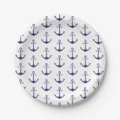 Nautical anchor navy blue white patroonpartij papieren bordje (Voorkant)