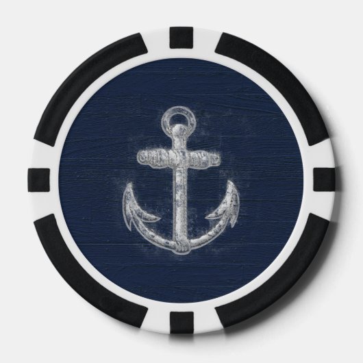  Nautical Anchor Navy Blue/White Pokerchips (Voorkant)