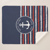 Nautical Anchor Navy Blue White Red Boat Naam Sherpa Deken (Voorkant (horizontaal))