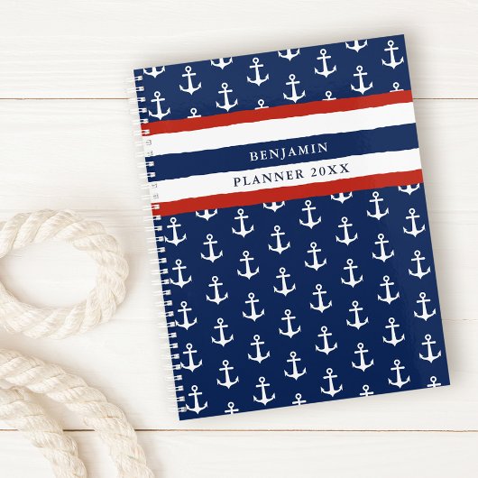 Nautical Anchor Navy Blue White Red Custom 2023 Planner