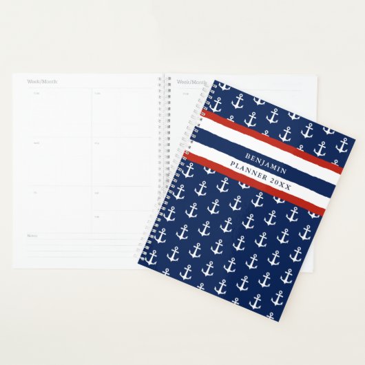 Nautical Anchor Navy Blue White Red Custom 2023 Planner (Display)