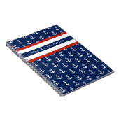 Nautical Anchor Navy Blue White Red Naam Notitieboek (Rechterzijde)