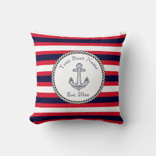 Nautical Anchor Navy Blue White Red strepen Drow Kussen