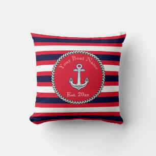 Nautical Anchor Navy Blue White Red strepen Drow Kussen
