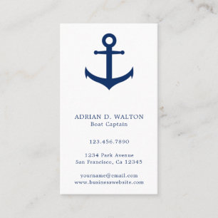 Nautical Anchor Navy Blue White Simple Visitekaartje