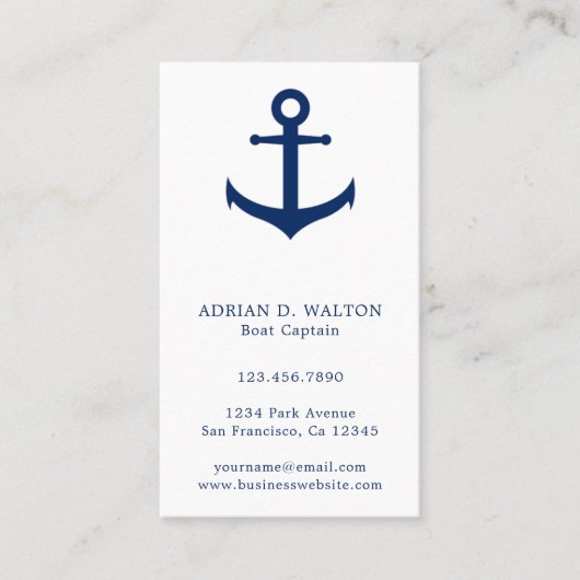 Nautical Anchor Navy Blue White Simple Visitekaartje (Voorkant)