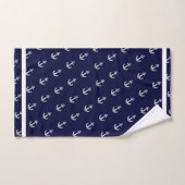 Nautical Anchor Navy Blue White strepen Bad Handdoek (Handdoek)
