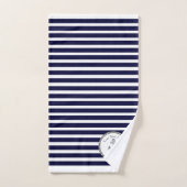 Nautical Anchor Navy Blue White strepen Bath Bat Bad Handdoek (Handdoek)