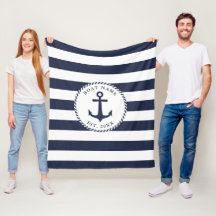 Nautical Anchor Navy Blue White Stripes Boat Name
