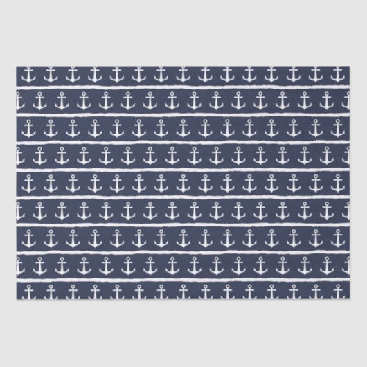 Nautical Anchor Navy Blue White Tissuepapier (Voorkant)