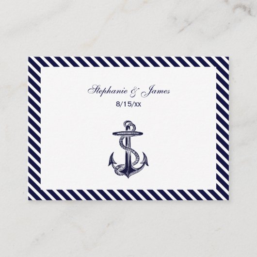 Nautical Anchor Navy Diag Stripe 2 Place Cards #2 Plaatskaartje (Voorkant)