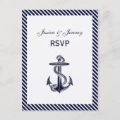 Nautical Anchor Navy Diag Stripe 2 RSVP 1 Uitnodiging Briefkaart (Voorkant)