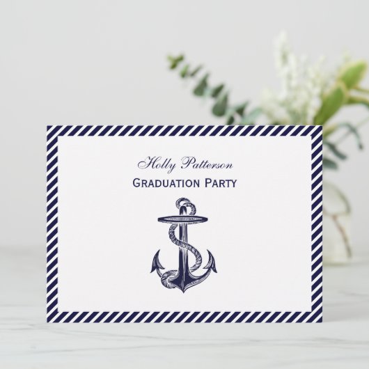Nautical Anchor Navy Diag Stripe 2H Afstuderen Kaart (Staand voorkant)