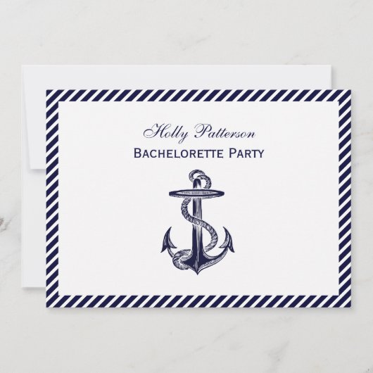 Nautical Anchor Navy Diag Stripe 2H Bachelorette Kaart (Voorkant)