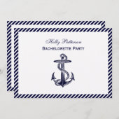 Nautical Anchor Navy Diag Stripe 2H Bachelorette Kaart (Voorkant / Achterkant)
