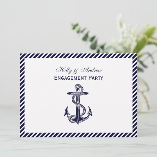 Nautical Anchor Navy Diag Stripe 2H Verloving Kaart (Staand voorkant)
