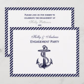 Nautical Anchor Navy Diag Stripe 2H Verloving Kaart (Voorkant / Achterkant)
