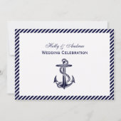 Nautical Anchor Navy Diag Stripe 2H Wedding Kaart (Voorkant)