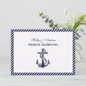 Nautical Anchor Navy Diag Stripe 2H Wedding Kaart (Staand voorkant)